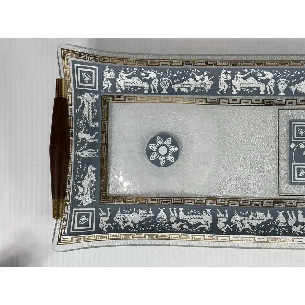 VTG Jeanette Glass Wedgwood Blue Hellenic Greek Fruit Wedge Dish‎ Raised Place